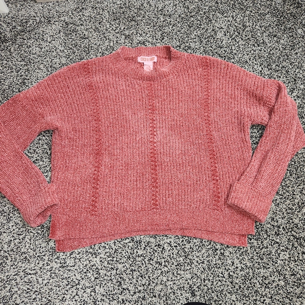 Coco & Shay Cropped Burgundy Red Sweater,side Slit, Soft Cozy Warm Women Sz L